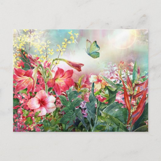 カラフルな水彩画の庭の花 ポストカード (正面)