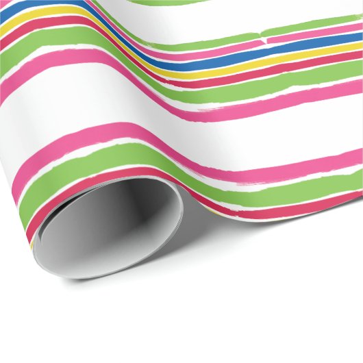 カラフルな水彩画の打撃、クリスマスは縞で飾ります ラッピングペーパー (ロールコーナー)