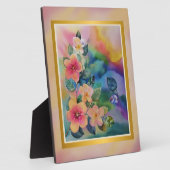 カラフルな水彩画の春の枝と花 フォトプラーク (側面)