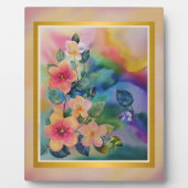カラフルな水彩画の春の枝と花 フォトプラーク (正面)