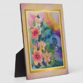 カラフルな水彩画の春の枝と花 フォトプラーク (側面)