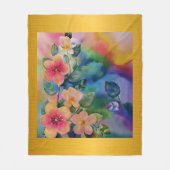 カラフルな水彩画の春の枝と花 フリースブランケット (正面)