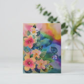 カラフルな水彩画の春の枝と花 ポストカード (スタンド正面)