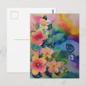 カラフルな水彩画の春の枝と花 ポストカード (正面/裏面)