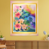カラフルな水彩画の春の枝に花を添えて キャンバスプリント (インサイチュ (リビング))