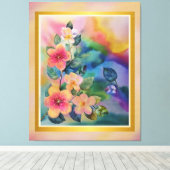 カラフルな水彩画の春の枝に花を添えて キャンバスプリント (インサイチュ (ウッドフロア))