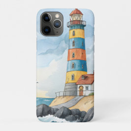 カラフルな水彩画の灯台 iPhone 11 PROケース