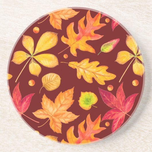カラフルな水彩画の紅葉  コースター (正面)