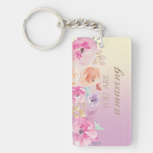 カラフルな水彩画の花々が可愛い キーホルダー (正面)