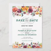 カラフルな水彩画の花とカリグラフィーのアクセント 招待状 (正面)