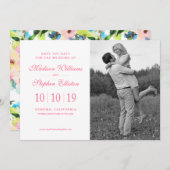 カラフルな水彩画の花パターン-日付を救って下さい セーブザデート (正面/裏面)