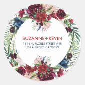 カラフルな水彩画の花束 ラウンドシール (正面)