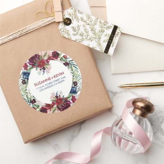 カラフルな水彩画の花束 ラウンドシール (ギフト)