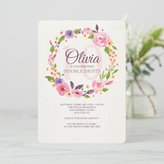 カラフルな水彩画の花柄の招待状 招待状 (スタンド正面)