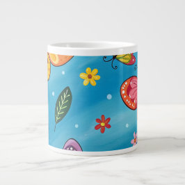 カラフルな水彩画の蝶々 ジャンボコーヒーマグカップ