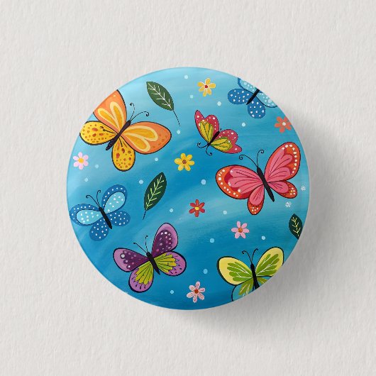 カラフルな水彩画の蝶々 缶バッジ (正面)