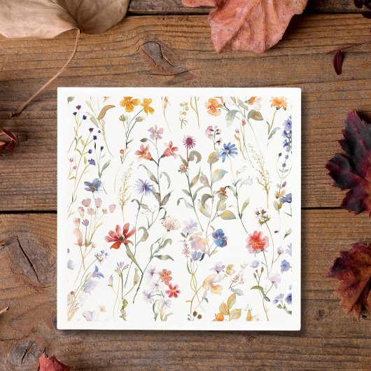 カラフルな水彩画の野の花 スタンダードカクテルナプキン