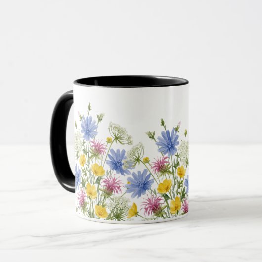カラフルな水彩画の野の花 マグカップ (正面左)