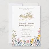 カラフルな水彩画の野生の花の草原 招待状 (正面)