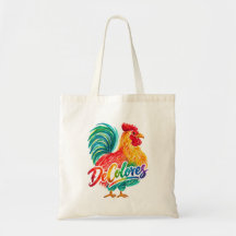 カラフルな水彩画の雄鶏トートバッグ De Colores