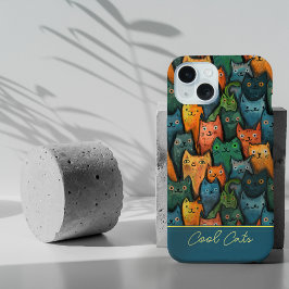 カラフルな水彩画風のクールキャッツ iPhone 15ケース