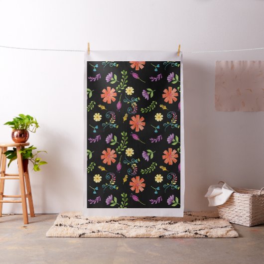 カラフルな水彩画風のメキシコのフィエスタの花 ファブリック (インサイチュ)