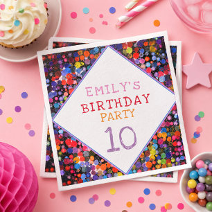 カラフルな水彩絵の具のしみ お子様の誕生日 スタンダードカクテルナプキン