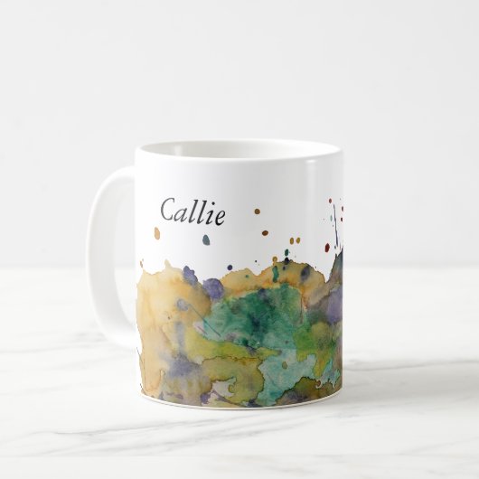 カラフルな水彩絵の具の飛沫 パーソナライズド 1 コーヒーマグカップ (正面左)