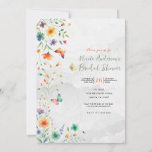 カラフルな水彩花と蝶のウェディングシャワー