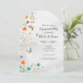 カラフルな水彩花と蝶のエンゲージメント 招待状 (スタンド正面)