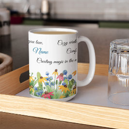 カラフルな水彩花に名前を入れられるHygge 15oz マグカップ