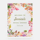 カラフルな水彩花のウェディングシャワーウェルカム アクリルサイン (正面)