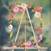 カラフルな水彩花のウェディングシャワーウェルカム アクリルサイン (ニュートラル)