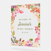 カラフルな水彩花のウェディングシャワーウェルカム アクリルサイン (傾斜)