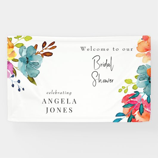 カラフルな水彩花のウェディングシャワー 横断幕 (横)