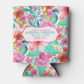 カラフルな水彩花のコラージュテンプレート 缶クーラー (正面)