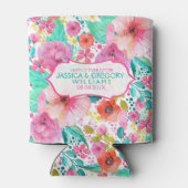 カラフルな水彩花のコラージュテンプレート 缶クーラー (裏面)