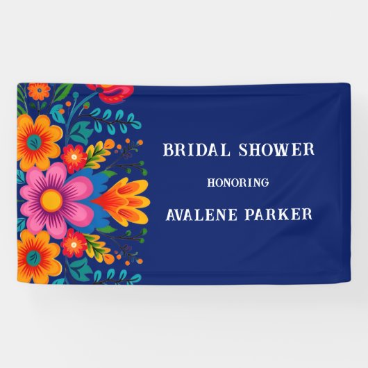 カラフルな水彩花のフィエスタ ブライダルシャワー 横断幕 (横)