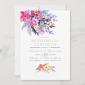 カラフルな水彩花のブライズメイドのランチ会 招待状 (正面)