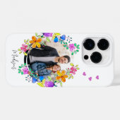 カラフルな水彩花の写真と名前のオーダーメイド Case-Mate iPhoneケース (裏面 (横))