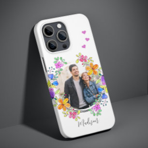 カラフルな水彩花の写真と名前のオーダーメイド Case-Mate iPhone 14 PROケース