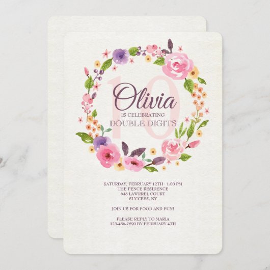 カラフルな水彩花の招待状 招待状 (正面/裏面)