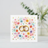カラフルな水彩花の結婚式カード。 招待状 (スタンド正面)