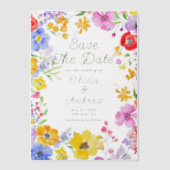 カラフルな水彩花の結婚式 Save the Date ベラム紙招待状 (正面)
