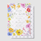 カラフルな水彩花の結婚式 Save the Date ベラム紙招待状 (オフセット (招待状))
