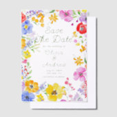 カラフルな水彩花の結婚式 Save the Date ベラム紙招待状 (オフセット)