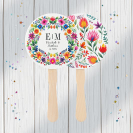 カラフルな水彩花イラストのフィエスタ・ウェディングプログラム ハンドファン