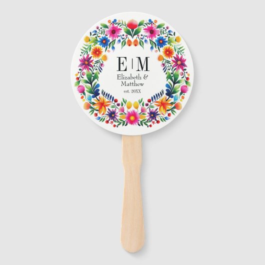 カラフルな水彩花イラストのフィエスタ・ウェディングプログラム ハンドファン (正面)