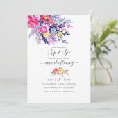 カラフルな水彩花イラストの春のお茶会招待状 招待状 (スタンド正面)