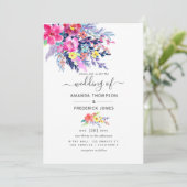 カラフルな水彩花イラストの春のウェディング 招待状 (スタンド正面)